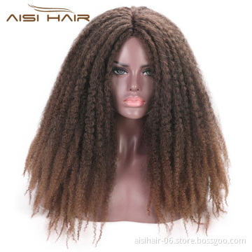Aisi Hair Afro Kinky Curly Braiding Hair Wigs Dreadlock Braids Wigs Brown Marley Braiding Wigs for Black Women